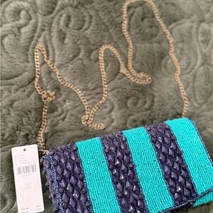 Anthropologie Blue and Teal Beaded Crossbody Bag